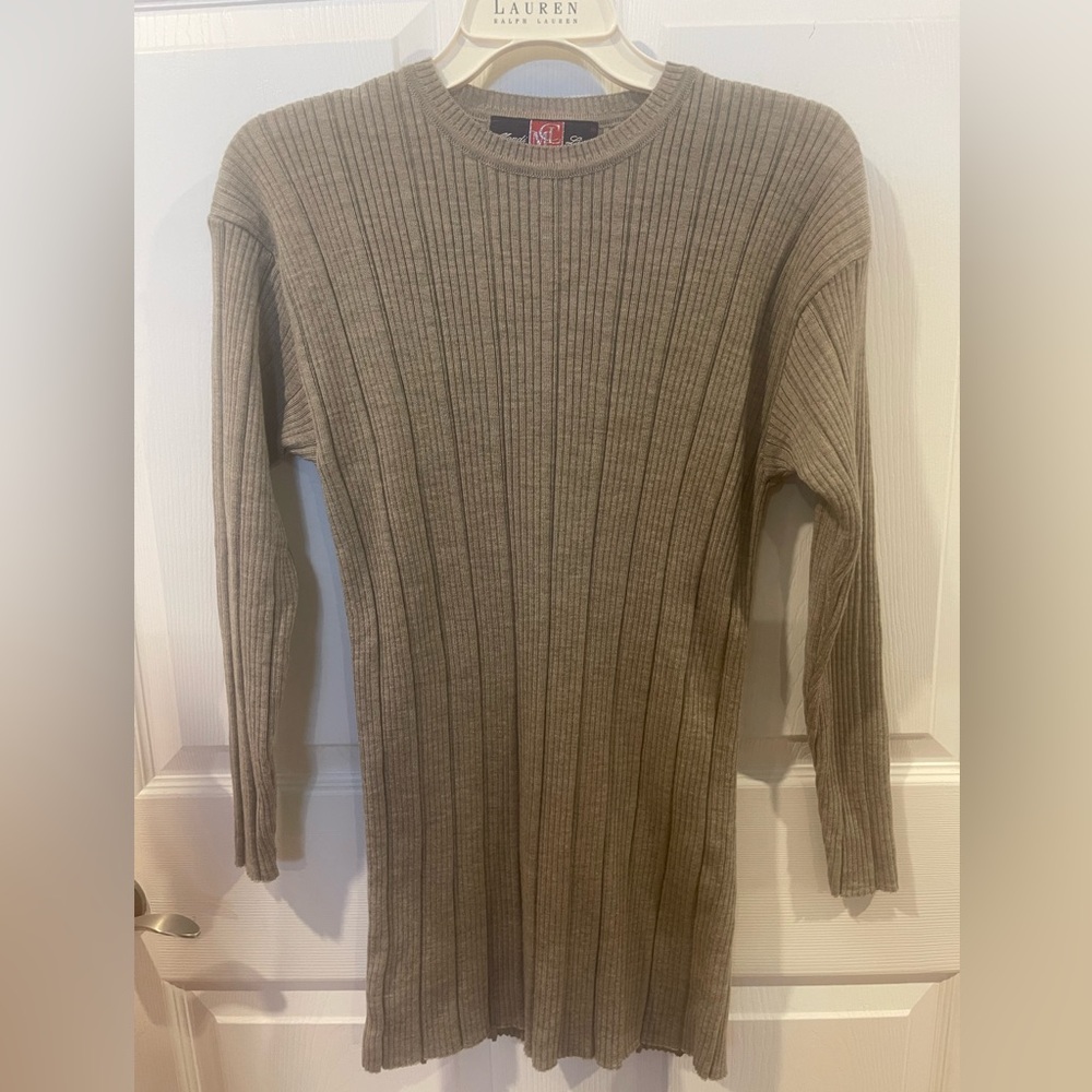 Mondi Club Virgin wool women’s Ribbed grey long Sweater-tunic 38 made in germany